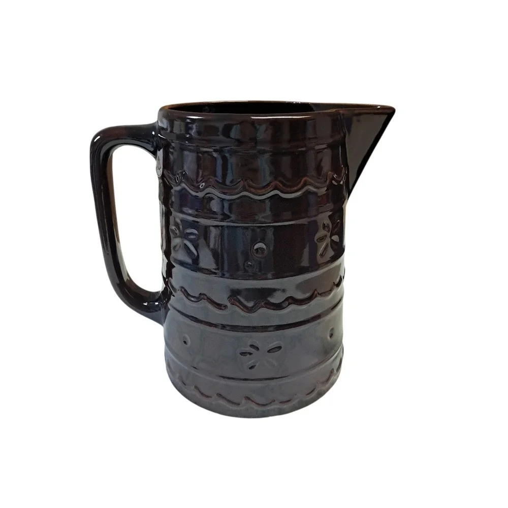 Vintage Marcrest Stoneware Ovenware Pitcher Daisy Dot Dark Brown Glaze 8
